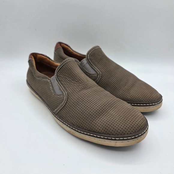 Johnston & Murphy Other - Johnston & Murphy J&M Mens 9M Taupe Perforated Leather Slip On Loafers 25-0619